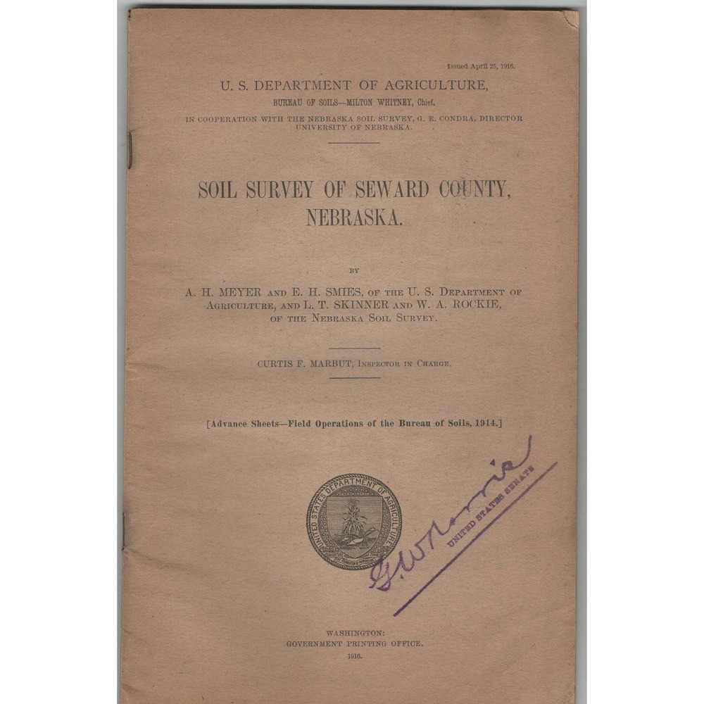 1916 Soil Survey Seward County Nebraska USDA Agriculture Bureau of Soils Book